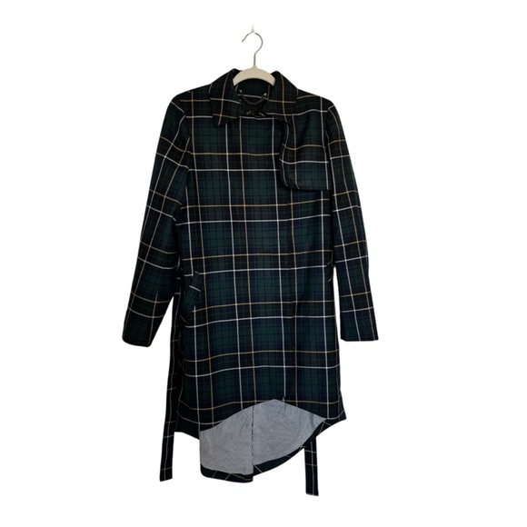 J. Crew Jackets & Blazers - J. Crew Collection Green Navy Tartan Plaid Classic Belted Wool Blend Trench Coat